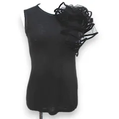 ヴァレンティノ ヴァレンチノ  VALENTINO T-SHIRT COUTURE ノースリーブ カットソー 38 黒系 ブラック チュールドレープ ベロア パイピングのサムネイル
