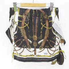 トーガ プルラ TOGA PULLA 膝上 ミニ 台形スカート スカート 2 黒系 ブラック 日本製 フリル 裏地 総柄のサムネイル