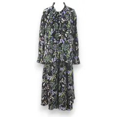 インゲボルグ INGEBORG ベリー 木の実柄 セットアップ 長袖 シャツ ブラウス プリーツスカート 4 黒系 ブラック ボウタイ ボタンのサムネイル