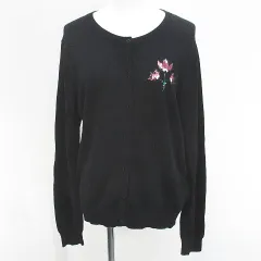 ブルマリン Blumarine be Blumarine 長袖 カーディガン ニット 44 黒系 ブラック 花柄 フラワー スパンコール リブのサムネイル