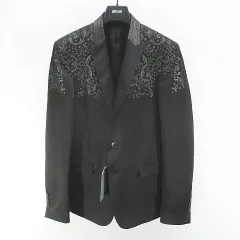 ジャストカヴァリ JUST cavalli S03BN0053 テーラード ジャケット 48 黒系 ブラック イタリア製 プリント 裏地 総柄 ハンガー付き タグ付のサムネイル