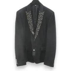 ジャストカヴァリ JUST cavalli S03BN0053 テーラード ジャケット 48 黒系 ブラック イタリア製 ビーズ 刺繍 裏地 タグ付のサムネイル