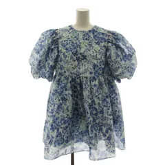 ツル バイ マリコオイカワ TSURU by Mariko Oikawa 26SS Lapin シャツ ブラウス 半袖 チュニック丈 フレア パフスリーブ 総柄 花柄 38 青 ブルー 白 ホワイト BL-1262920 /ANのサムネイル