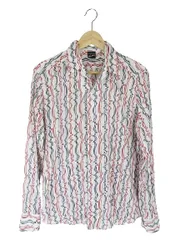 バグッタ Bagutta di MILANO シャツ 長袖 ボタン ストライプ 総柄 ホワイト サイズ 40/15 3/4 QQQのサムネイル