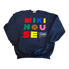 90s MIKI HOUSE MEN'S ビンテージ ワッペン刺繍 スウェット Lサイズ 日本製 ネイビーのサムネイル