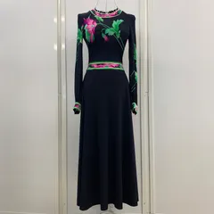 LEONARD レオナール ワンピース ロングワンピース シルク ネイビー ピンク グリーン S 相当 花柄 平塚店 衣料品 Dのサムネイル