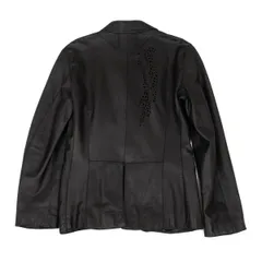 エンポリオアルマーニEMPORIO ARMANI バックカットワークデザインレザーテーラードジャケット 黒46のサムネイル