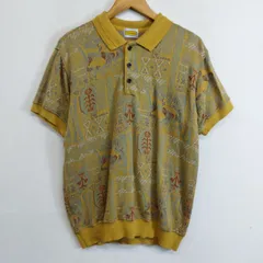 INTERMEZZO インターメッツォ ニット ポロシャツ 半袖 日本製 総柄 レトロ コットン 古着 VINTAGE イエロー系 M H30のサムネイル