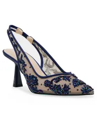 ベッツィジョンソン レディース シューズ パンプス 刺繍 Betsey Johnson Womens Nikki Embroidered Slingback Evening Pumps Navy ネイのサムネイル