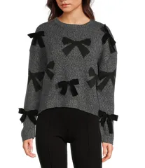 INサンフランシスコ レディース アウター ニット・セーター クルーネック プリント セーター IN San Francisco Printed 3D Bow Crew Neck Long Sleevのサムネイル