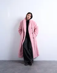 トップショップ レディース アウター コート Topshop double breasted teddy longline coat pink ピンクのサムネイル