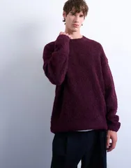 トップマン メンズ アウター ニット・セーター リラックスフィット セーター Topman relaxed fit boucle sweater Burgundy バーガンディのサムネイル