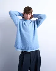 トップマン メンズ アウター ニット・セーター クルーネック セーター ニット Topman loose knit crew neck sweater in mid MID BLUE ブルーのサムネイル