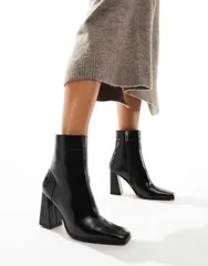 エイソス レディース シューズ ブーツ・レインブーツ ヒール ASOS DESIGN Everest flared heel boots Black ブラックのサムネイル