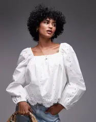 トップショップ レディース トップス Tシャツ Topshop cutwork long sleeve top IVORY アイボリーのサムネイル