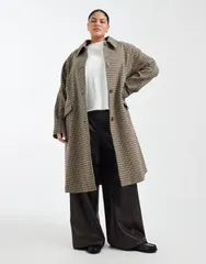 エイソス レディース アウター コート ASOS Curve ASOS DESIGN Curve quilt lined mid length coat in heritage plaid Heritのサムネイル