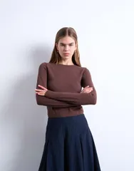 トップショップ レディース トップス Tシャツ Topshop clean long sleeve top in chocolate BROWN ブラウンのサムネイル