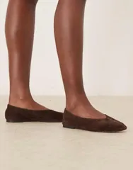 エイソス レディース シューズ デッキシューズ スエード ASOS DESIGN Lawn premium suede ballet flats in chocolate Brown Suede ブラのサムネイル