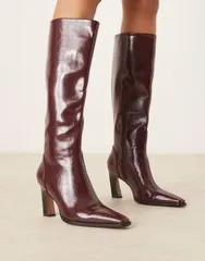 エイソス レディース シューズ ブーツ・レインブーツ ASOS DESIGN Clara chisel toe knee boots Burgundy バーガンディのサムネイル