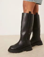 エイソス レディース シューズ ブーツ・レインブーツ ASOS DESIGN Curve Cecilia chunky flat knee boots Black ブラックのサムネイル