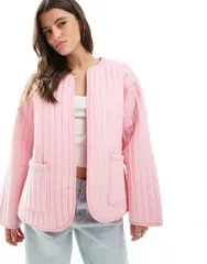 エイソス レディース アウター ジャケット・ブルゾン キルティング ジャケット ASOS DESIGN quilted striped jacket Pink stripe ピンクのサムネイル