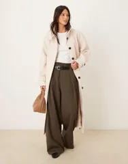 エイソス レディース アウター コート スタンドネック ASOS DESIGN funnel neck longline formal trench coat in oatmeal Oatmeal オのサムネイル