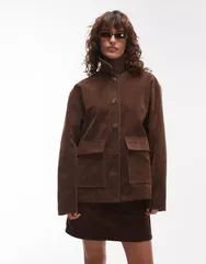 トップショップ レディース アウター ジャケット・ブルゾン スエード ジャケット Topshop faux suede patch pocket boxy jacket brown ブラウンのサムネイル
