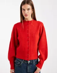 エイソス レディース アウター カーディガン ASOS DESIGN compact fluffy cardigan with structured sleeve Red レッドのサムネイル