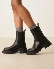 エイソス レディース シューズ ブーツ・レインブーツ チェルシーブーツ チェルシー ブーツ ASOS DESIGN Wide Fit Austin chunky chelsea boots Blackのサムネイル