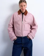 トップショップ レディース アウター コート コントラスト ジャケット Topshopatch pocket barn jacket with contrast collar PINK ピンクのサムネイル
