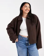 エイソス レディース アウター ジャケット・ブルゾン フルジップ ASOS Curve ASOS DESIGN Curve top collar zip through jacket in chocoのサムネイル