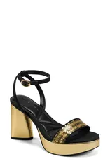 カール ラガーフェルド レディース シューズ ヒール サンダル アンクル KARLAGERFELD PARIS Haden Ankle Strap Sandal Gold Black ブラックのサムネイル