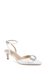 バッジェリーミシュカ レディース シューズ ヒール アンクル BADGLEY MISCHKA Odesza Kitten Heel Ankle Strapump White Crepe ホワイトのサムネイル