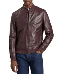 テッドベーカー メンズ アウター ジャケット・ブルゾン レザー Ted Baker Waggoner Leather Bomber Jacket Burgundy バーガンディのサムネイル
