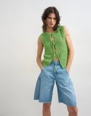 トップショップ レディース トップス シャツ ベスト ニット Topshop knitextured tie front vest Green グリーンのサムネイル