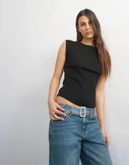 トップショップ レディース トップス タンクトップ リブ Topshop ribbed boyfriend tank Black ブラックのサムネイル