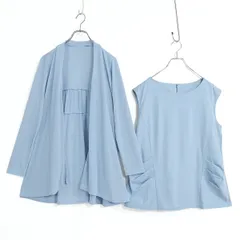 【美品】Bon Sens ボンサンス★トップス二点セット カーディガン&カットソー  大きいサイズ44 水色系 無地 薄手 z22386のサムネイル