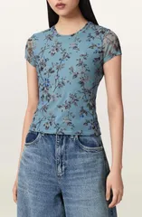オールセインツ レディース トップス Tシャツ フラワー柄 メッシュ フラワー AllSaints Ellie Floral Mesh TShirt Vine Lake Blue ブルーのサムネイル
