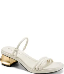 ダナキャラン レディース シューズ サンダル ヒール Donna Karan Tafeta Banded Sculpted Metal Block Heel Slide Sandals Ivory アのサムネイル
