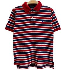 【中古】　POLO RALPH LAUREN　ポロシャツ　半袖　シャツ　トップス　ハーフボタン　コットン　ボーダー　ワンポイント　スモールポニー　刺しゅう　リブ袖　キッズ　古着　/5496