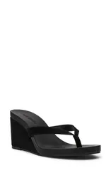 スティーブ マデン レディース シューズ ヒール サンダル Steve Madden Playing Wedge Sandal Black Suede ブラックのサムネイル