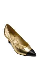 カール ラガーフェルド レディース シューズ ヒール キャップ KARLAGERFELD PARIS Riz Cap Toe Pump Gold Black ブラックのサムネイル