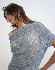トップショップ レディース トップス Tシャツ レース Topshop lace fallen shoulders top BLUE ブルーのサムネイル