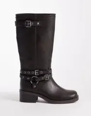 エイソス レディース シューズ ブーツ・レインブーツ ASOS DESIGN Curve Cassandra grommet biker boots in burnished BROWN BURNISのサムネイル