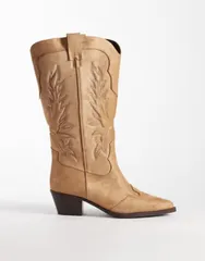 エイソス レディース シューズ ブーツ・レインブーツ スエード ASOS DESIGN Curve Celestine flat western knee boots in taupe suedettのサムネイル