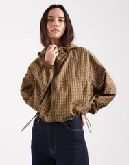 エイソス レディース アウター ジャケット・ブルゾン ASOS DESIGN hooded bubble hem bomber jacket and blue multi plaid Multi chのサムネイル