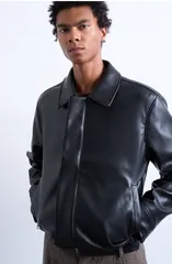 トップマン メンズ アウター ジャケット・ブルゾン レザー フェイクレザー Topman Faux Leather Jacket Black ブラックのサムネイル