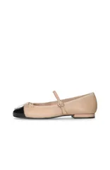 プリティ・バレリーナ レディース シューズ パンプス ヒール Pretty Ballerinas Round Toe Strap Ballet Flat Witheel Beige ベージュのサムネイル
