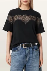 オールセインツ レディース トップス Tシャツ レース AllSaints Lisa Lace Panel TShirt Black ブラックのサムネイル