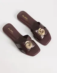 アルド レディース シューズ サンダル Aldo Khali flat sandals with embellishment in dark brown ブラウンのサムネイル